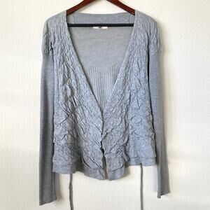 YA Los Angeles Gray Open Front Puff Detail Cardigan Size Medium